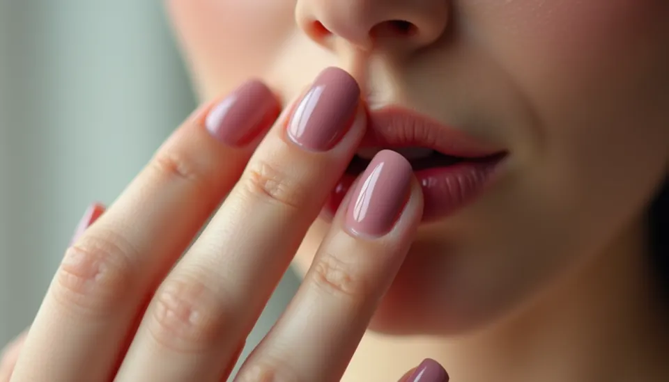 Close-up view of a perfectly polished hand with a waterless Ukrainian manicure